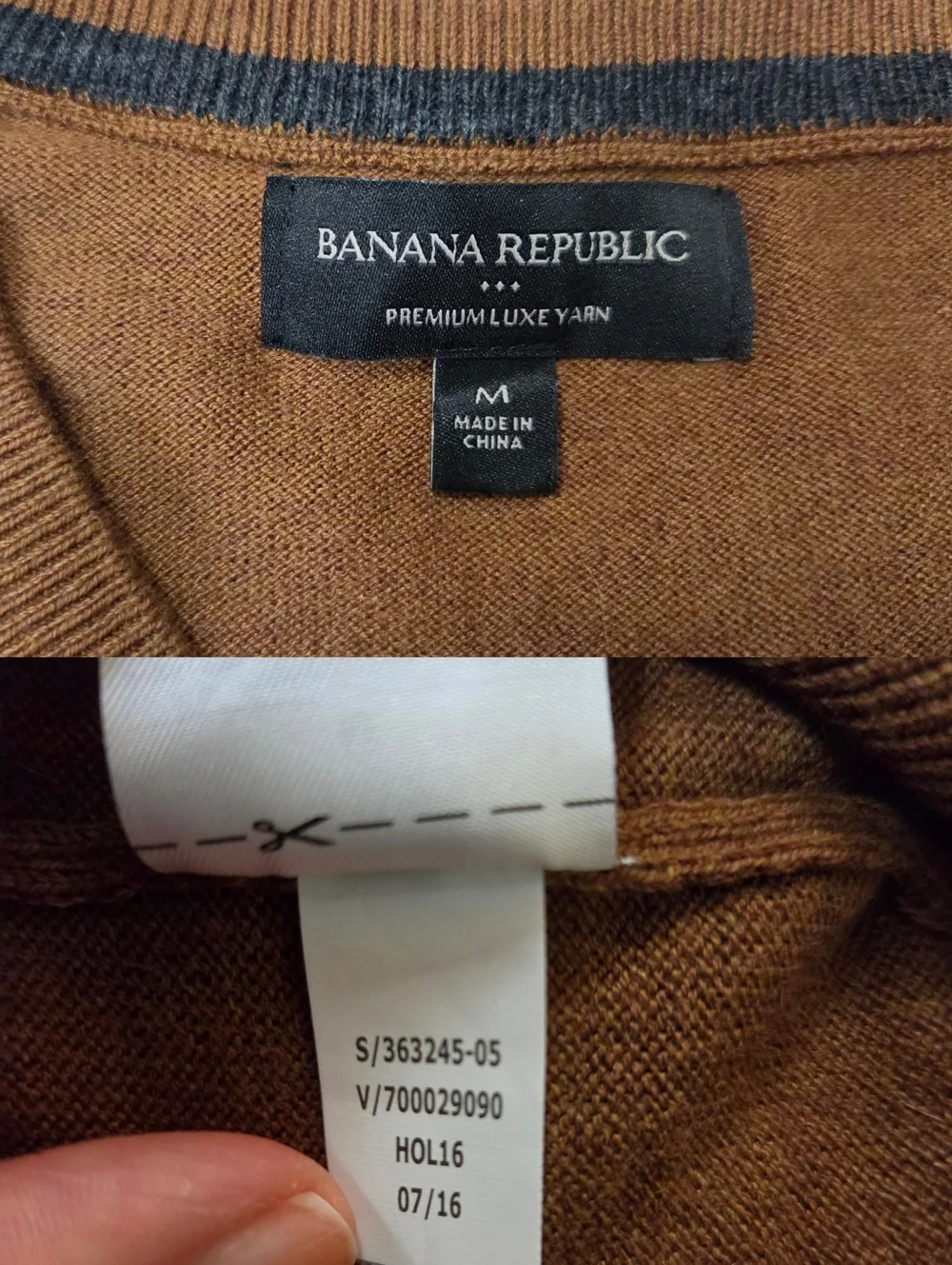 Banana Republic V-Neck Sweater Mens M Cotton Cashmere Silk Preppy Academia Brown